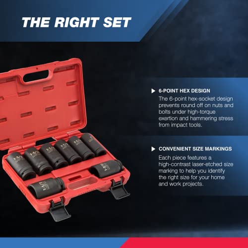 Neiko 02461A 3/4 Inch Drive Impact Socket Set, Sae 1” To 1-1/2”, 8 Pc, Deep/Jumbo Sockets, Chrome Vanadium Cr-V #TOP2