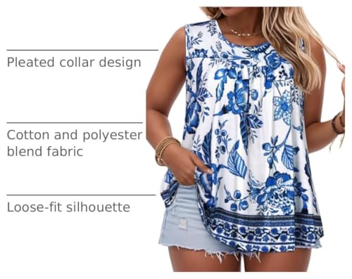 Image of Women Plus Size Tank Top Casual Summer Tops Loose Fit Sleeveless T Shirts Trendy Crewneck Tunic Tees 2026