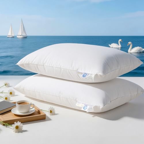 RDS Certified Goose Down and Feather Pillow Queen Size Set of 2, 100% Cotton Shell, 3-Chamber 5...