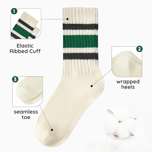 Zando Women's Striped Retro Vintage Calf Socks - Sporty & Casual Cotton Socks2