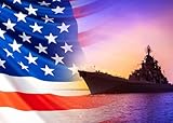BELECO 7x5ft Fabric American Warship Backdrop US Flag and Naval Forces of The United States Background America's Navy Themed Party Decorations Banner Photoshoot Props