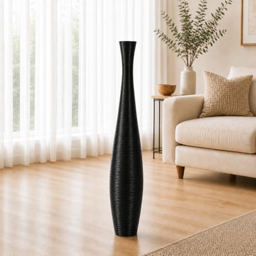 Image of Leewadee Large Floor Vase 34 inches Mango Wood for Pampas Grass, Dried Flowers