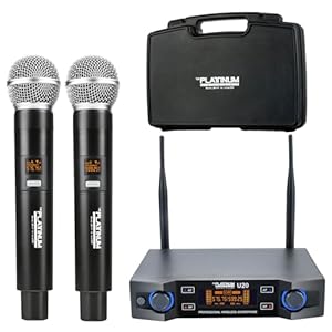 The Platinum UHF Wireless Microphone System, 200FT UHF Range Metal Professional Dual Channel Handheld Dynamic Mic System with Professional Karaoke Receiver, for Party, KTV, Meeting, Wedding (TP-U20)