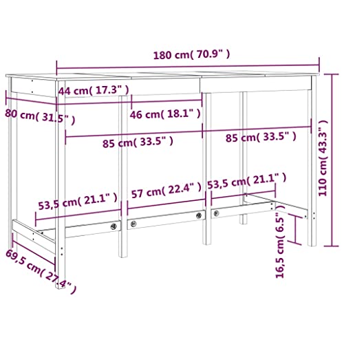 Table de bar avec plateau rectangulaire 180x80 cm en bois - 4