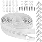 #5 Nylon Zipper Tape for Sewing: YZSFIRM 10 Yards White by The Yard Nylon Coil Zippers for DIY Sewing Craft with 10 Bulk Metal Zipper Slider and 10 Double Slider
