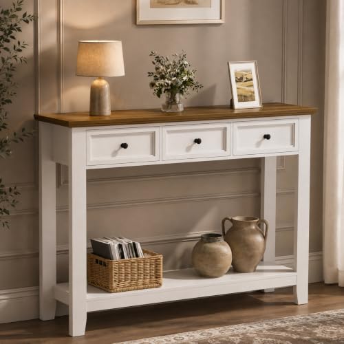 Draelibor 46.5" W Narrow Console Table with 3 Drawers, White