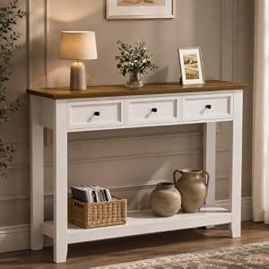 46.5″ W Narrow Console Table with 3 Drawers, White