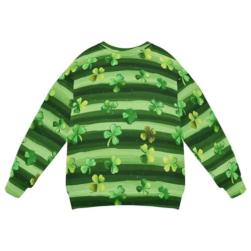 JUNZAN St.Patrick's Green Shamrocks Stripes Kids Girls Hoodie Sweatshirt Crewneck Boys Sweat Shirt Party 4T2
