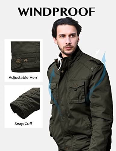 Wenven Men's Tactical Military Coat Sherpa Lined Trucker Jacket (Army Green, M) #TOP5