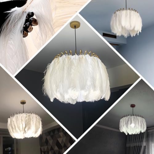 Chambre poétique avec la lampe à suspension créative en plumes blanches