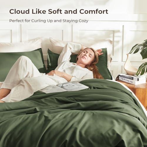 Image of Litanika Twin XL Comforter Set Dark Olive Green, 2 Pieces Extra Long Dorm Bedding Sets, Soft Down Alternative Comforter All Season Quilt Blanket