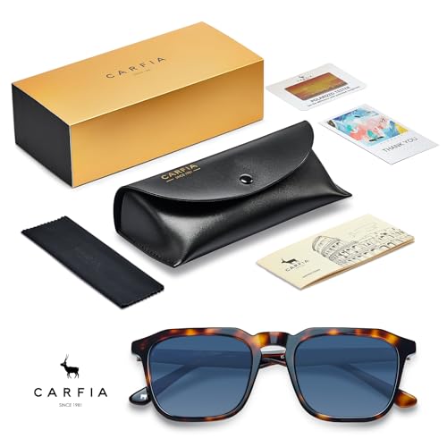 Image of CARFIA Retro Sunglasses for Men Polarized UV400 Protection, Hand-crafted Acetate, 60s Style Square Cool Sun Glasses