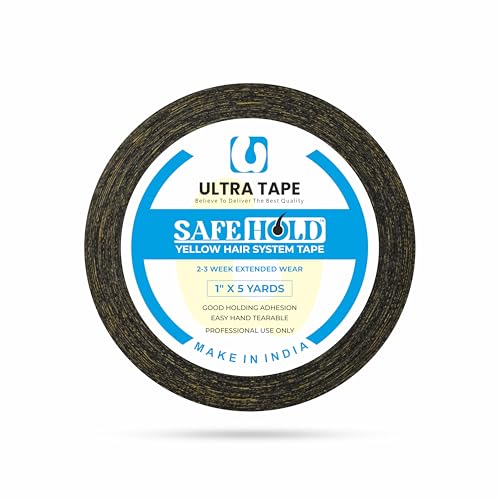Image of Yellow Hair Patch Adhesive Cotton Tape 1 Inch X 5 Yards Strong Hold | Double Sided Wig & Hair System Tape, Water & Sweat Resistant, Skin Friendly, Holds 7-14 Days, Easy To Apply & Remove