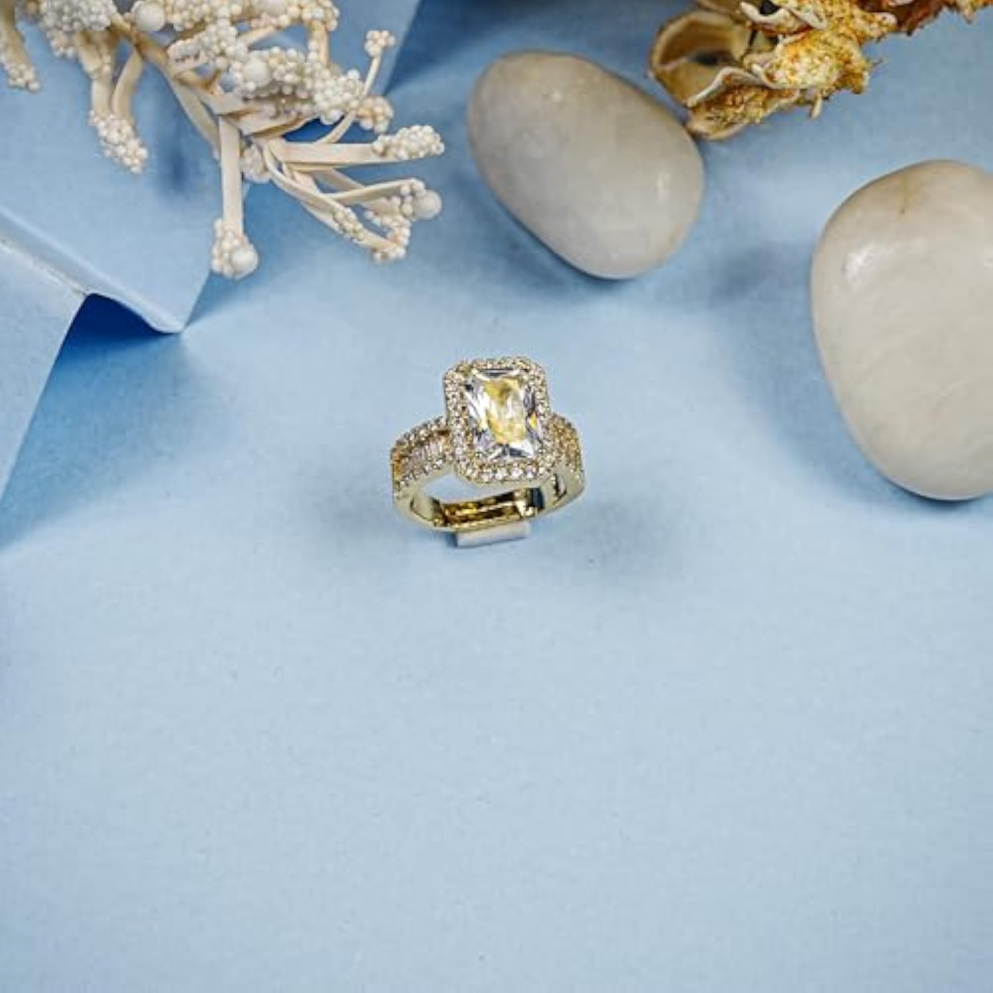 Emerald-Cut Halo Adjustable Statement Ring