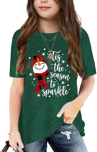 Girls Kids Merry Christmas Shirt Funny Xmas Graphic Short Sleeve Tee Holiday Casual Family Party Matching Tops