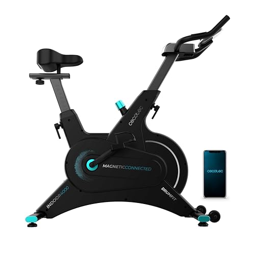 Cecotec Bicicleta Estática Indoor con Volante de Inercia 10Kg Drumfit Indoor 10000 Magnetic Connected, Resistencia Magnética, APP, Pantalla LCD, Pulsómetro, Soporte para Tablet, Peso máx120kg