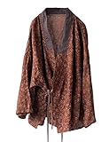 NFYM Women's Cotton Padded Short Jacket Kimono Cardigan Wrap Front Chinese Hanfu Style Printed Patchwork Loose Outwear (Shirt Style Coffee, One Size)