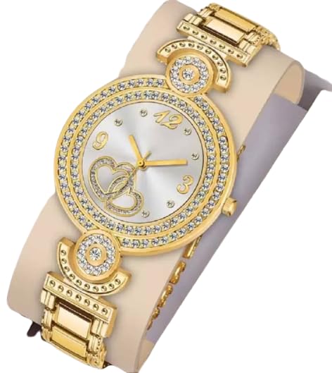 GIFFEMANS Womans Analogue Double Heart Dial Metal Strap Watch for Women/Ladies/Girls (Dil Gold) (B0CL1YZMQ7) Amazon Price History, Amazon Price Tracker
