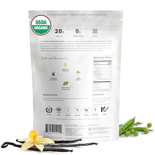 Image of Sprout Living Organic Pea Protein Powder, Vanilla Flavor, 20 Grams of Plant Based Organic Protein Powder Without Sweeteners, Non Dairy, Non-GMO, Dairy Free, Vegan, Gluten Free (1 Pound, 15 Servings)