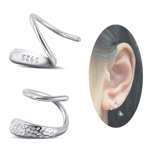 Tiny Double Hoop Earring S925 Sterling Silver Small Hammer Texture Hoop Hypoallergenic Twist Spiral Earrings for Women - Sliver & Gold