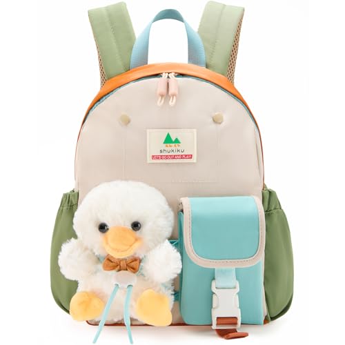 shukiku Kindergartenrucksack Kita Rucksack mit Abnehmbarem Spielzeug Mädchen Weiche Plüsch Kindergarten Rucksack 1-3 Jahren Perfekt für Kita Reise & Geschenk
