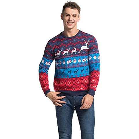 Men's Christmas Ugly Sweater, Novelty Funny Xmas Jumper with Santa Reindeer Snowflake,Chunky Unisex Festive Knitted Pullover Long Sleeve Sweater for Christmas Jumper Party, Cool Classic Fair Isle, XXL Cover