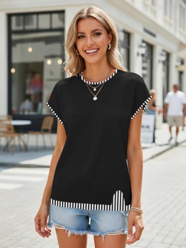 Image of Cap Sleeve Knit Sweater Tops Sleeveless Vest 2026 Summer Short Sleeve Shirt