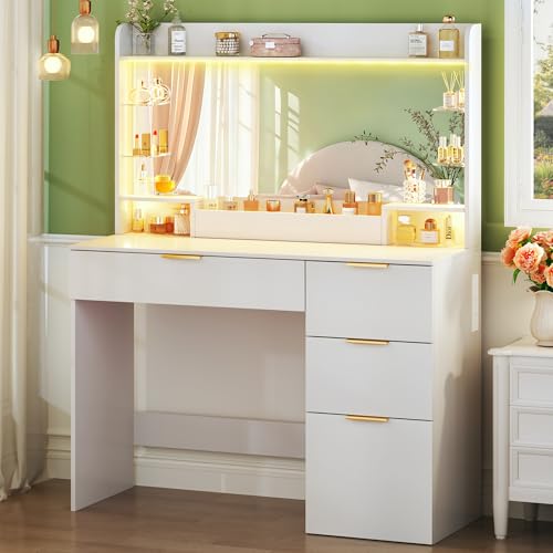 HUAHUU Vanity Desk with Mirror and Lights, Makeup Vanity with