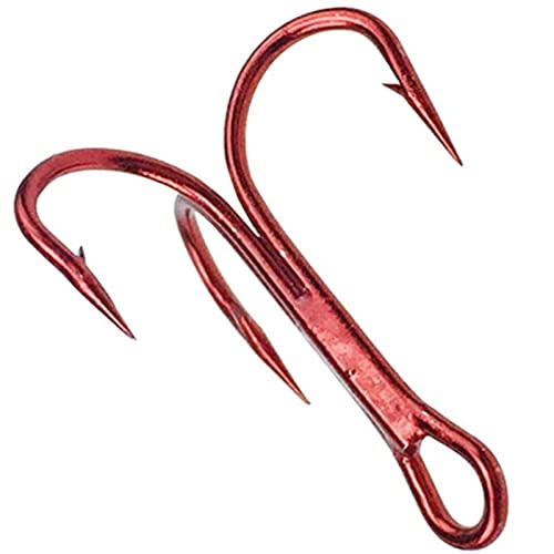 Cajoauis Fishing Treble Hooks High Carbon Steel Treble Hooks Super Sharp Solid Triple Barbed (Red, 6#-80pcs)