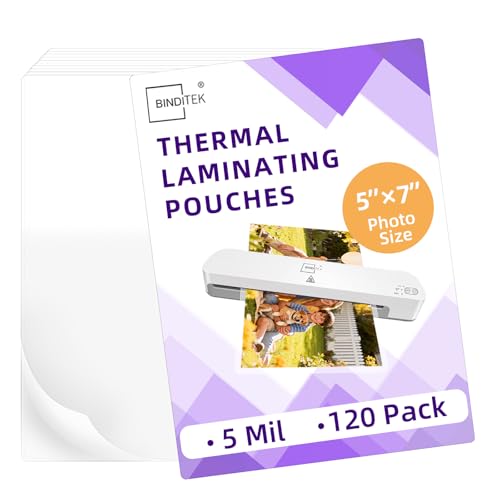 Binditek 120 Pack 5 Mil Thermal Laminating Pouches, 5 x 7 Inch, Fits Photo Size, Ultra Clear Laminating Sheets, Heat Seal, Glossy, for Photos, ID Cards, Office and Home Use