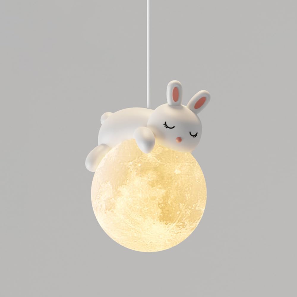 Decart Cartoon Rabbit LED Pendant Light 15W, Kids Hanging Lamp | Modern Nursery Ceiling Light for Baby Room Kids Bedroom Playroom with 3 Color Light (Warm White/Natural/Cold)-image-6