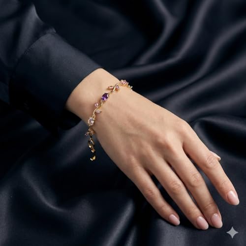 Image of 18K Gold Plated Stylish Chain Bracelet for Women & Girls | Trendy Unique Diamond Tennis Charm Link Tulip Everyday Instagram Viral Jewellery