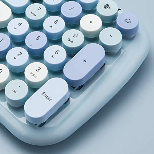 Image of MOFII Bluetooth Wireless Keyboard for iPad, Laptop, PC, Mac, Smartphone, Connect 3 Bluetooth Devices, Cute Colorful Round Keys Retro Aesthetic Keyboard - Blue