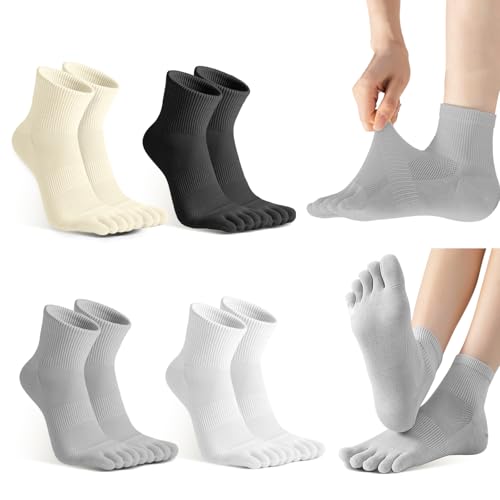 Sahunfri 4 Paar Zehensocken Damen Fünf-Finger Toe Socks für Frauen Baumwolle mit Zehensocken EU 35-42 (DE/NL/SE/PL Alphanumerisch Einheitsgröße Regular Regular 4 Farben A)