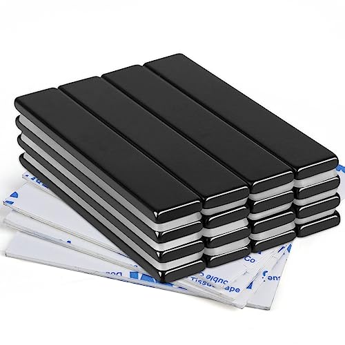 Image of MIKEDE Strong Neodymium Bar Magnets, 16 Pack Black Heavy Duty Magnets with Double-Sided Adhesive, Rare Earth Metal Rectangular Magnetic Bar Magnet for Kitchen, DIY, Tool Storage - 60 x 10 x 3 mm