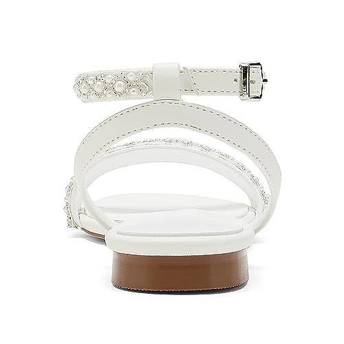 Women's Open Toe Chunky Block Heel Pumps Ankle Buckle Wedding Shoes Pearls Evening Party Dress Shoes Sandals2