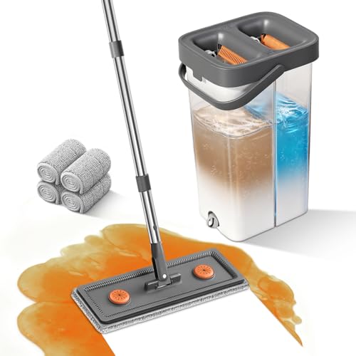 MUEE Mop and Bucket with Wringer Set for Home, Flat