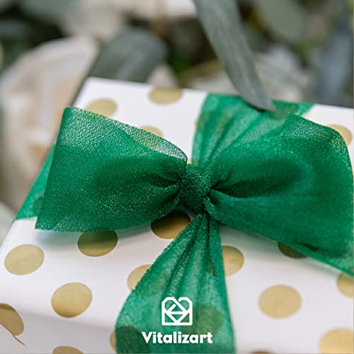Vitalizart Green Ribbon For Gift Wrapping 1.5 Inch X 15 Yards Shimmer Mesh Ribbon For Crafts Sheer Tulle Fabric Ribbon For Wedding Birthday Bridal Shower Bow Hair Flower Bouquet Wrap Card Decoration #TOP3