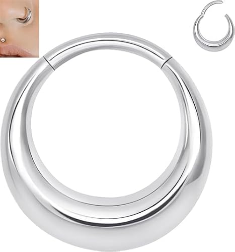 Twolobes Septum Rings Hoop,16G 8mm 316L Stainless Steel Segment Nose Rings for Men, Cartilage Clicker Hoop Earrings for Rook, Daith, Tragus, Hypoallergenic for man and women