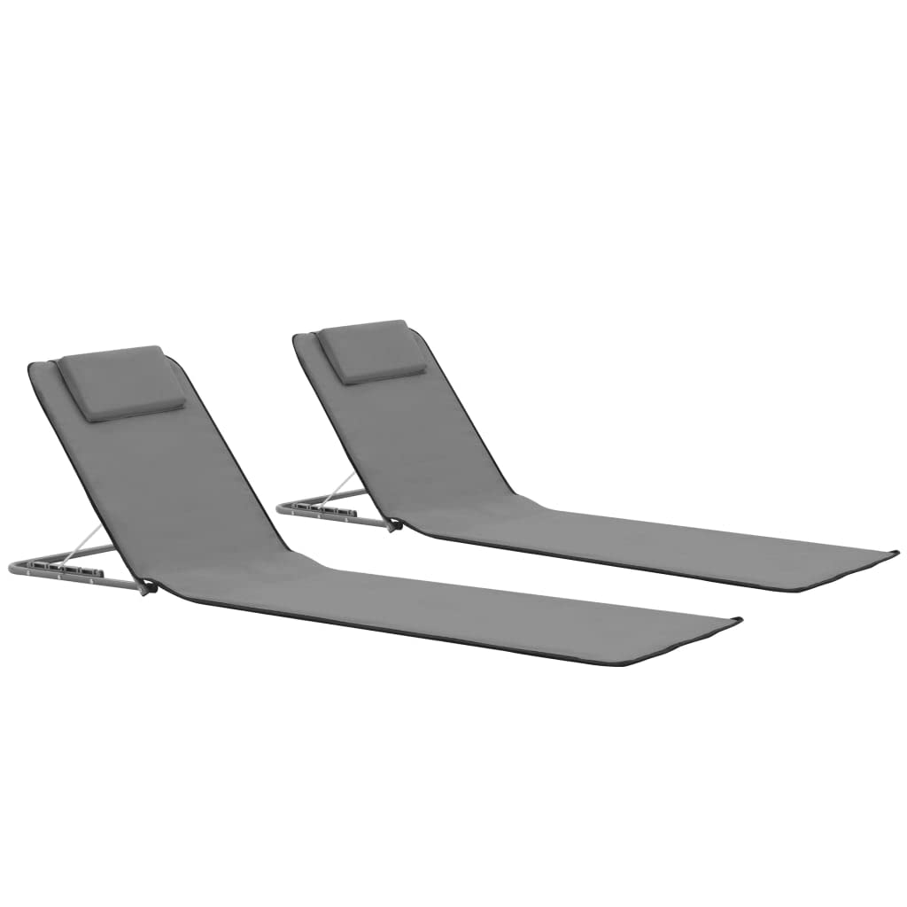 vidaXL 2X Tapis de Plage Pliable Tissu Gris Matelas de Plage Camping Randonnée
