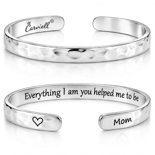 Carviell Bracelets Gifts for Mom, Stainless Steel Cuff, Mom Birthday Gifts from Daughter, Mother of the Bride Gifts, Mother's Day Present