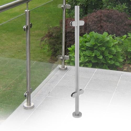 Poste de balaustrada de acero inoxidable, 110 cm, con abrazaderas y goma, ideal para valla de jardín, compatible con vidrio endurecido de 1 a 1,2 cm