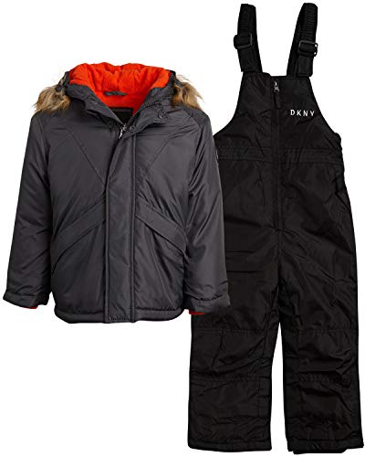 DKNY Boys 2-Piece Puffer Ski Jacket and Insulated Snowbib Snowsuit Set, Size Toddler