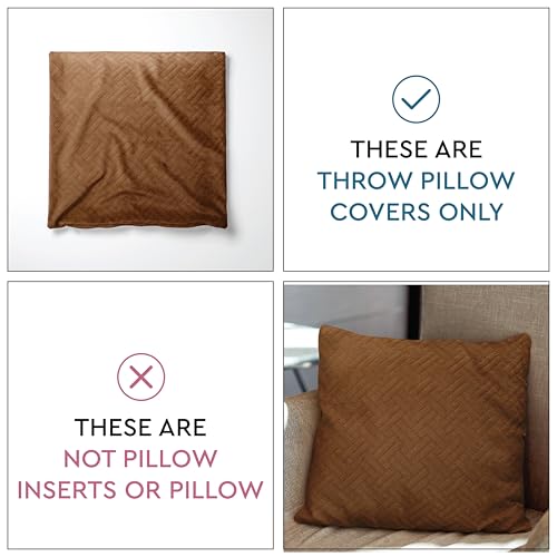 Image of Encasa XO Velvet Cushion Covers, No Inserts, Set of 2, Tan | 16 inchx16 inch | Both Side Fabric | Hidden Zipper Closure | Solid Color | Fade & Shrink Resistant | Machine Washable