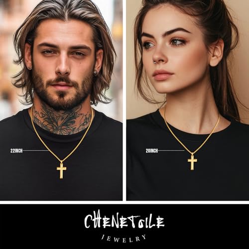 14K Gold Cross Necklace for Men - Gold Cross Pendant with Chain, Classic Religious Jewelry 20-24 Inch4