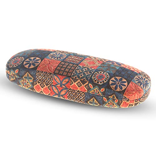 Flanacom Etui à lunettes Boho rigide en liège - étui à lunettes femme styliste étui - pour lunettes de soleil et lecture - rangement lunettes éthnique - festival plage surfer accessoire (Etui 3)