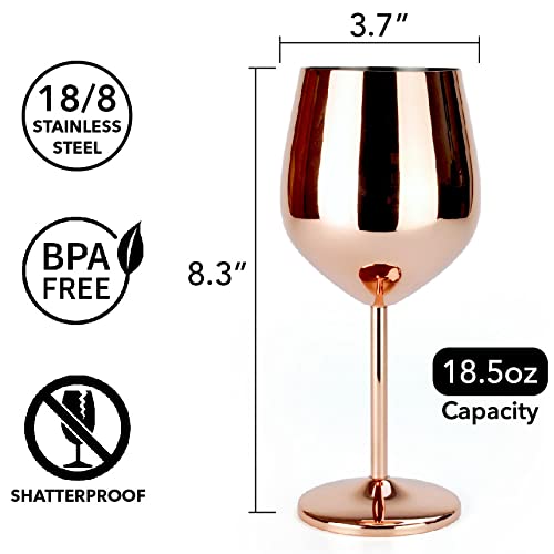 Pg 162392 Copper/Rose Gold Stem Stainless Steel Wine Glass Set 4-18.5 Oz thumb #1