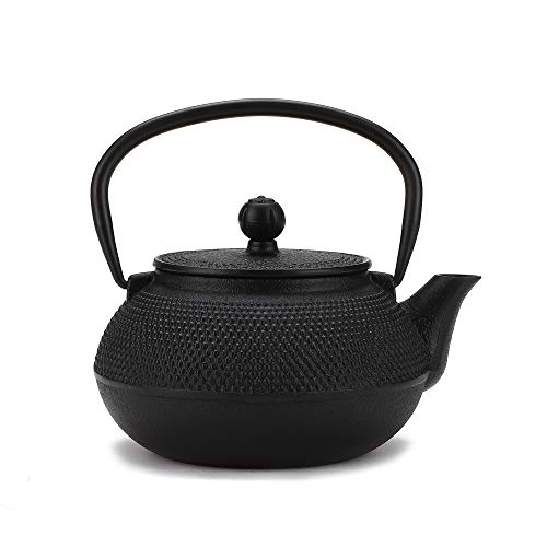 Mind Reader Japanese Tetsubin Kettle Cast Iron Tea Pot with Stainles Steel Infuser 10 Oz Black