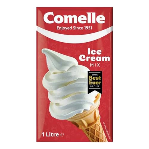 Comelle Ice Cream Mix Vanilla Soft Serve 1L Pack of 3 Instant Ready to Freeze UHT Long Life Dairy Skimmed Milk Sundea Mouse Dessert Shake with Welari Thank You Card | (3pack) (3L)
