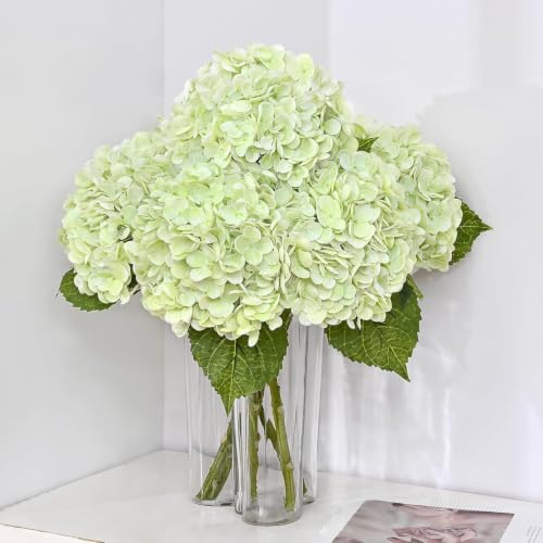 Image of CURATED CART Hydrangea Artificial Flowers with Stem, for Home Decor, Party, Living, Office Table, Realistic Look, Fake Flowers, 12 Inch (Light Green, 2)